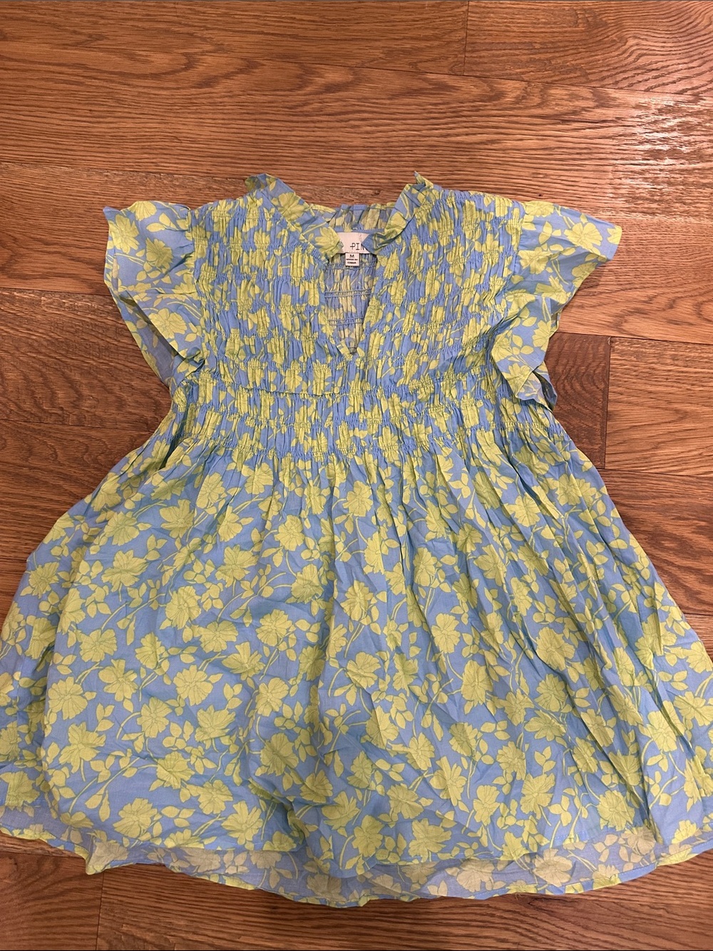 Pinch Blue Dress with lime green Floral Print